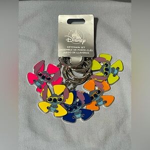 NEW Disney Parks Lilo & Stitch‎ Keychain 5 Set Stitch Colorful Hibiscus Flowers